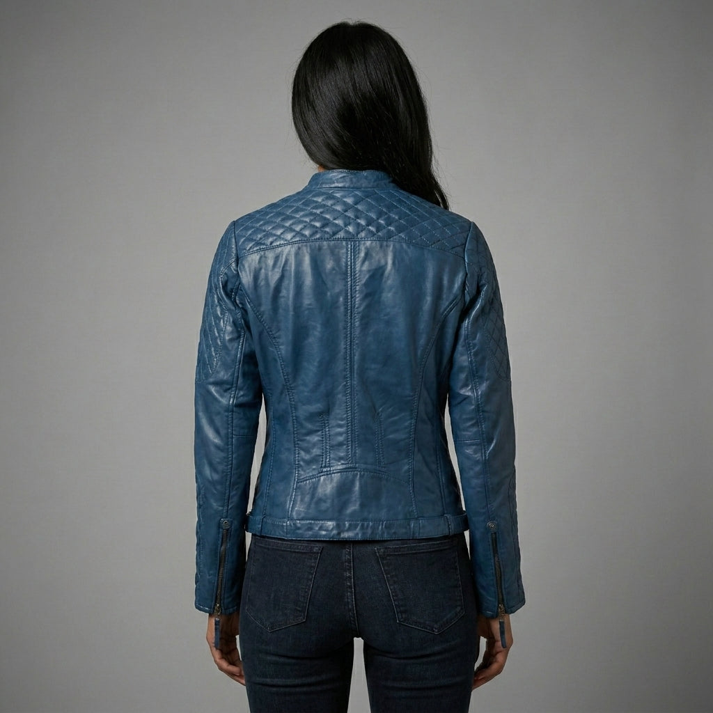 Royal Blue Women’s Genuine Leather Biker Jacket