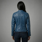 Royal Blue Women’s Genuine Leather Biker Jacket