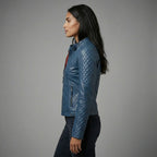 Royal Blue Women’s Genuine Leather Biker Jacket