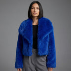 Royal Luxe Oversized Collar Faux Fur Jacket – Blue