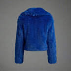 Royal Luxe Oversized Collar Faux Fur Jacket – Blue