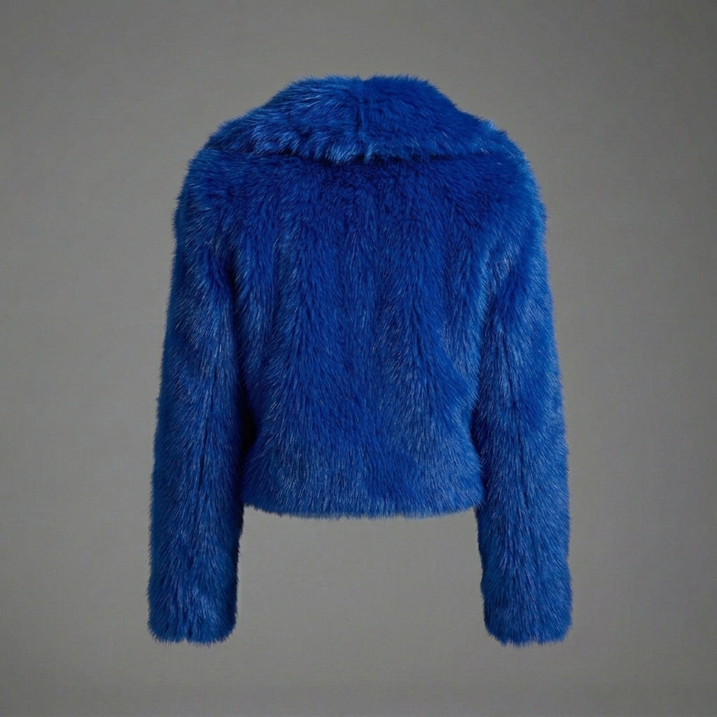 Royal Luxe Oversized Collar Faux Fur Jacket – Blue