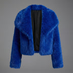 Royal Luxe Oversized Collar Faux Fur Jacket – Blue