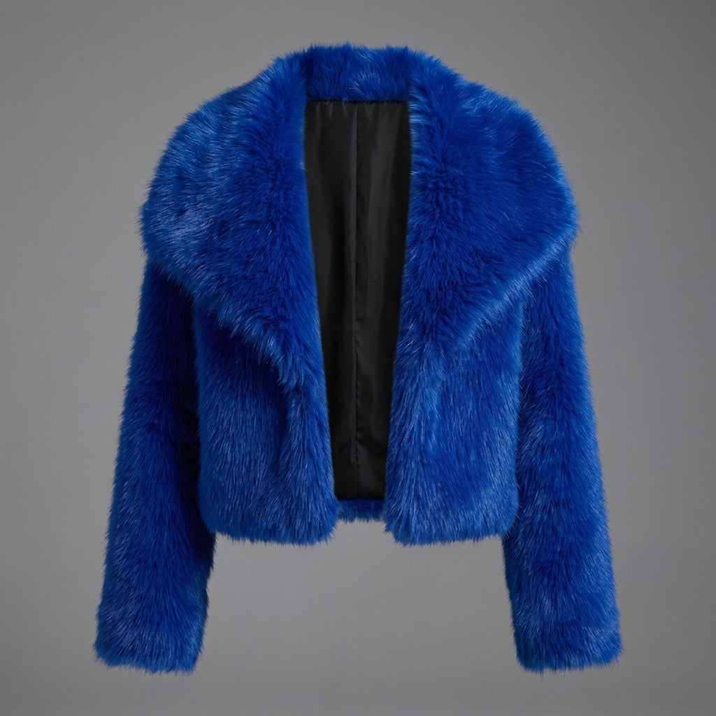 Royal Luxe Oversized Collar Faux Fur Jacket – Blue
