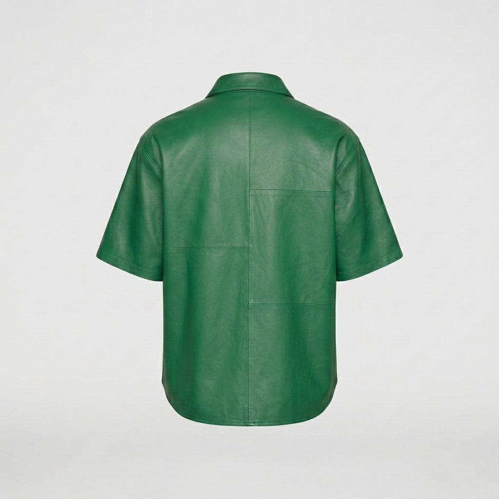 Men’s Green Half Sleeve Leather Shirt