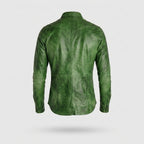 Men’s Green Napa Lamb Leather Biker Shirt