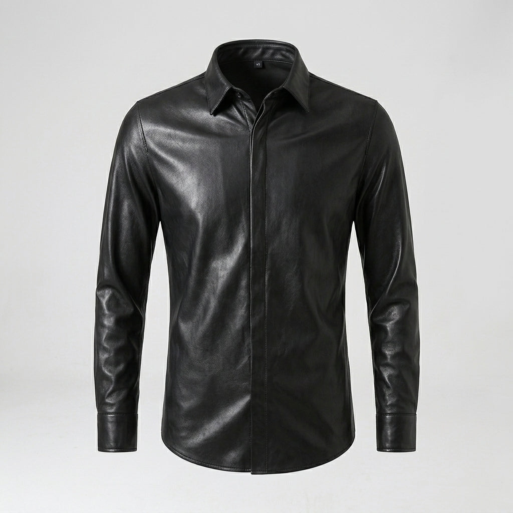 Men’s Black Sheepskin Leather Shirt Jacket