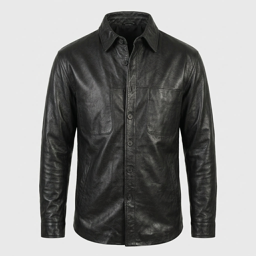 Men’s Stylish Black Leather Button