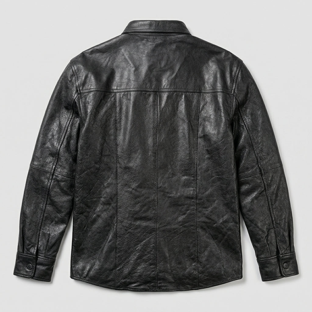 Men’s Genuine Leather Shirt – Vintage Buffalo Button Slim Fit Style