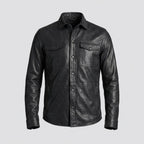 Men’s Stylish Black Sheepskin Leather Shirt