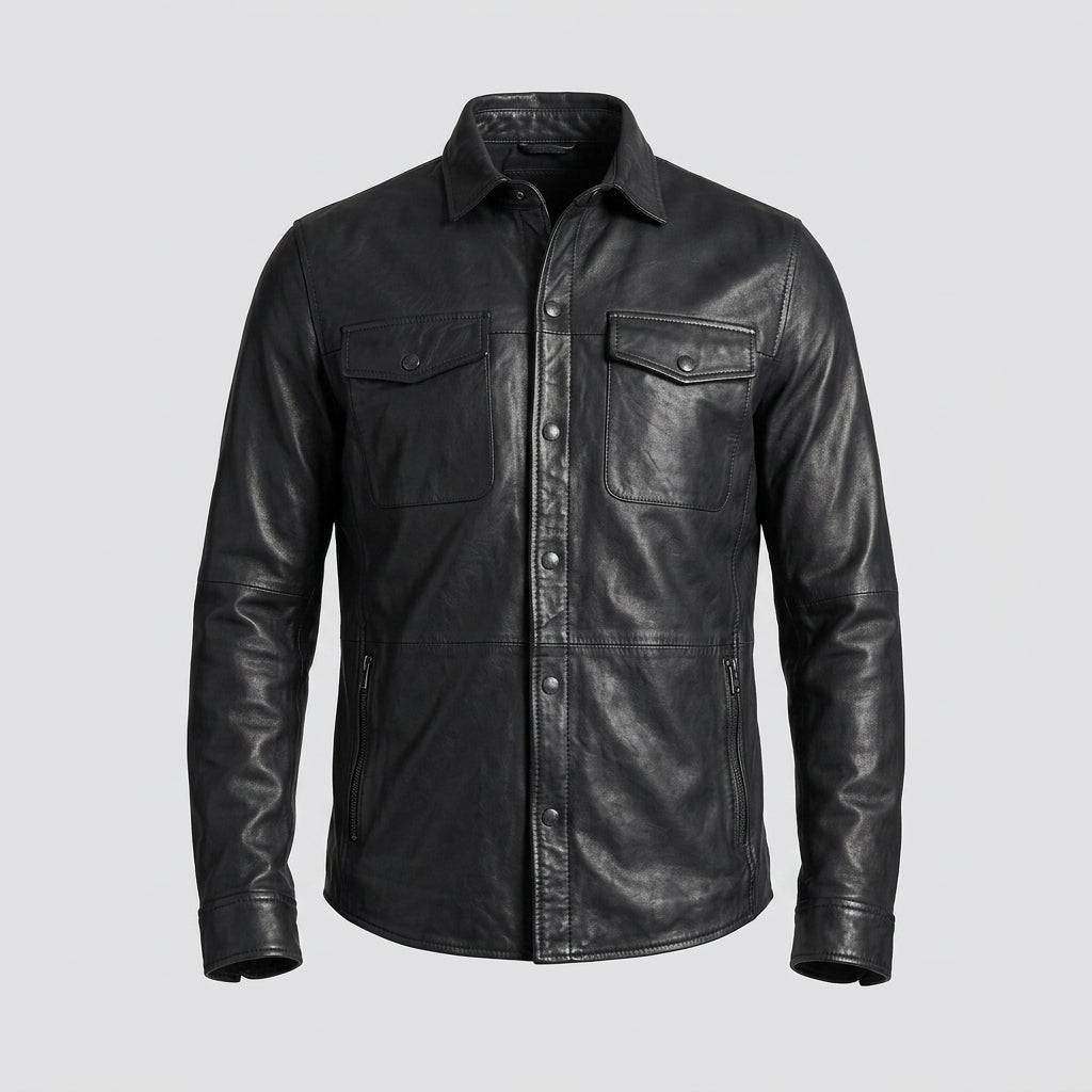Men’s Stylish Black Sheepskin Leather Shirt