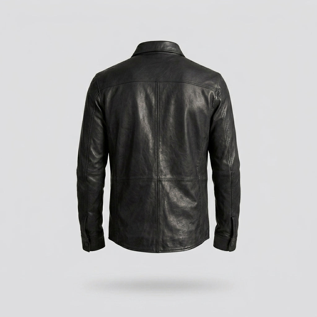 Men’s Stylish Black Sheepskin Leather Shirt
