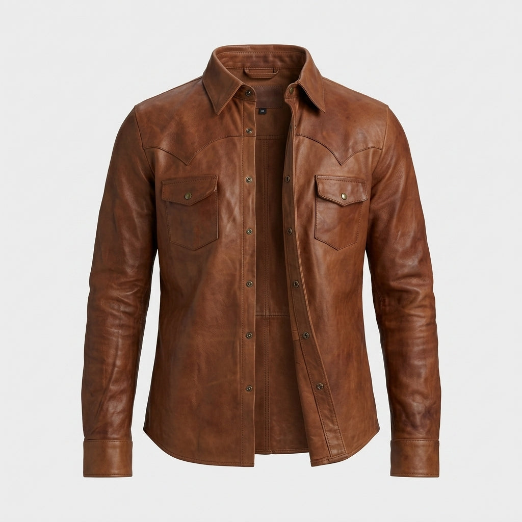 Men’s Stylish Brown Sheepskin Leather Shirt