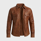 Men’s Stylish Brown Sheepskin Leather Shirt