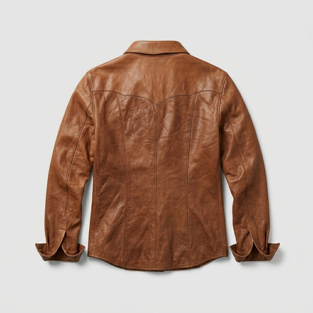 Men’s Stylish Brown Sheepskin Leather Shirt