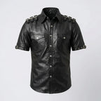 Men’s Stylish Napa Leather T-Shirt with Buckles