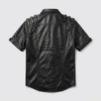 Men’s Stylish Napa Leather T-Shirt with Buckles