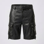 Men’s Black Leather Cargo Utility Shorts