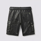 Men’s Black Leather Cargo Utility Shorts