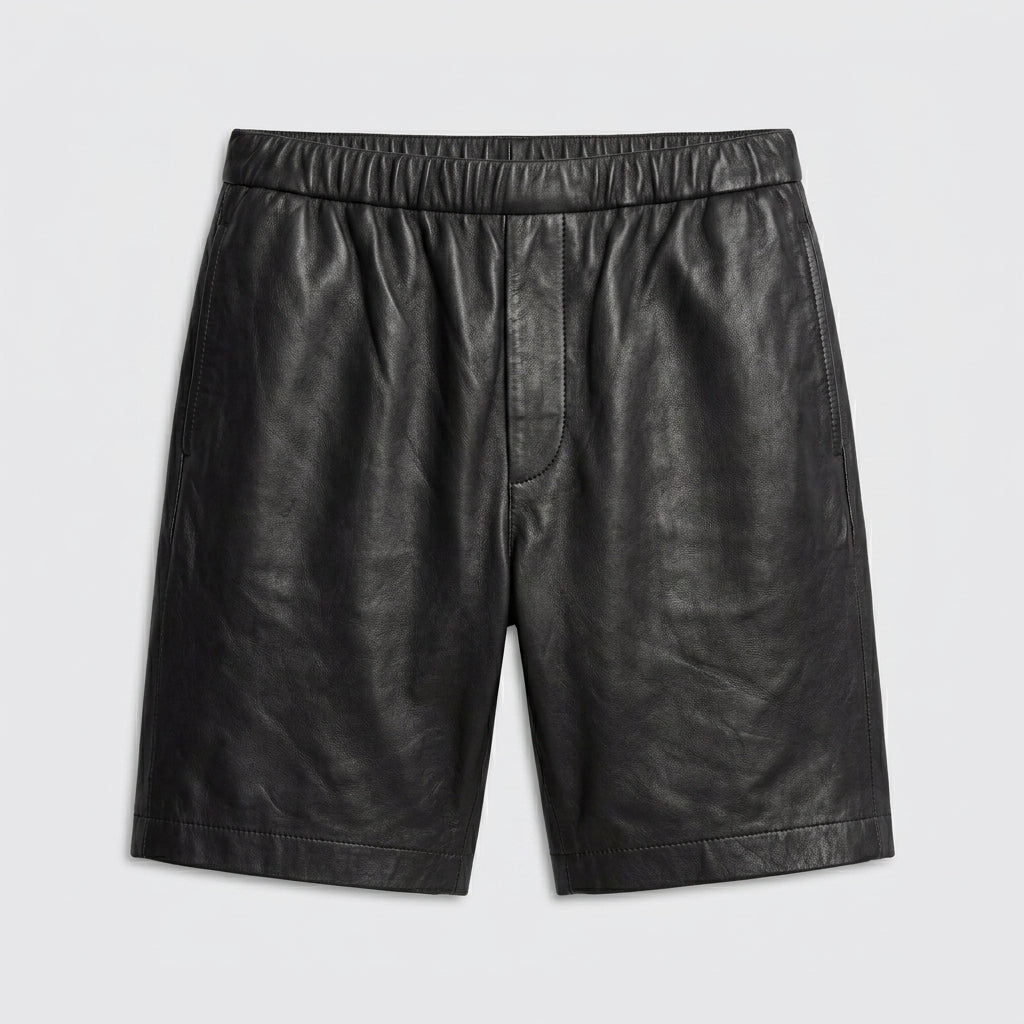 Men’s Classic Black Leather Shorts