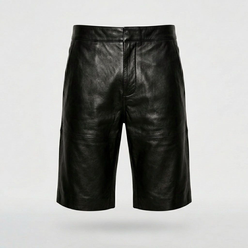 Men’s Designer Black Leather Shorts
