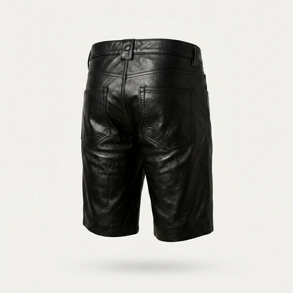 Men’s Designer Black Leather Shorts