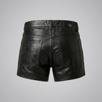 Men’s Black Double Zipper Leather Shorts