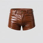 Men’s Brown Croc Texture Leather Shorts