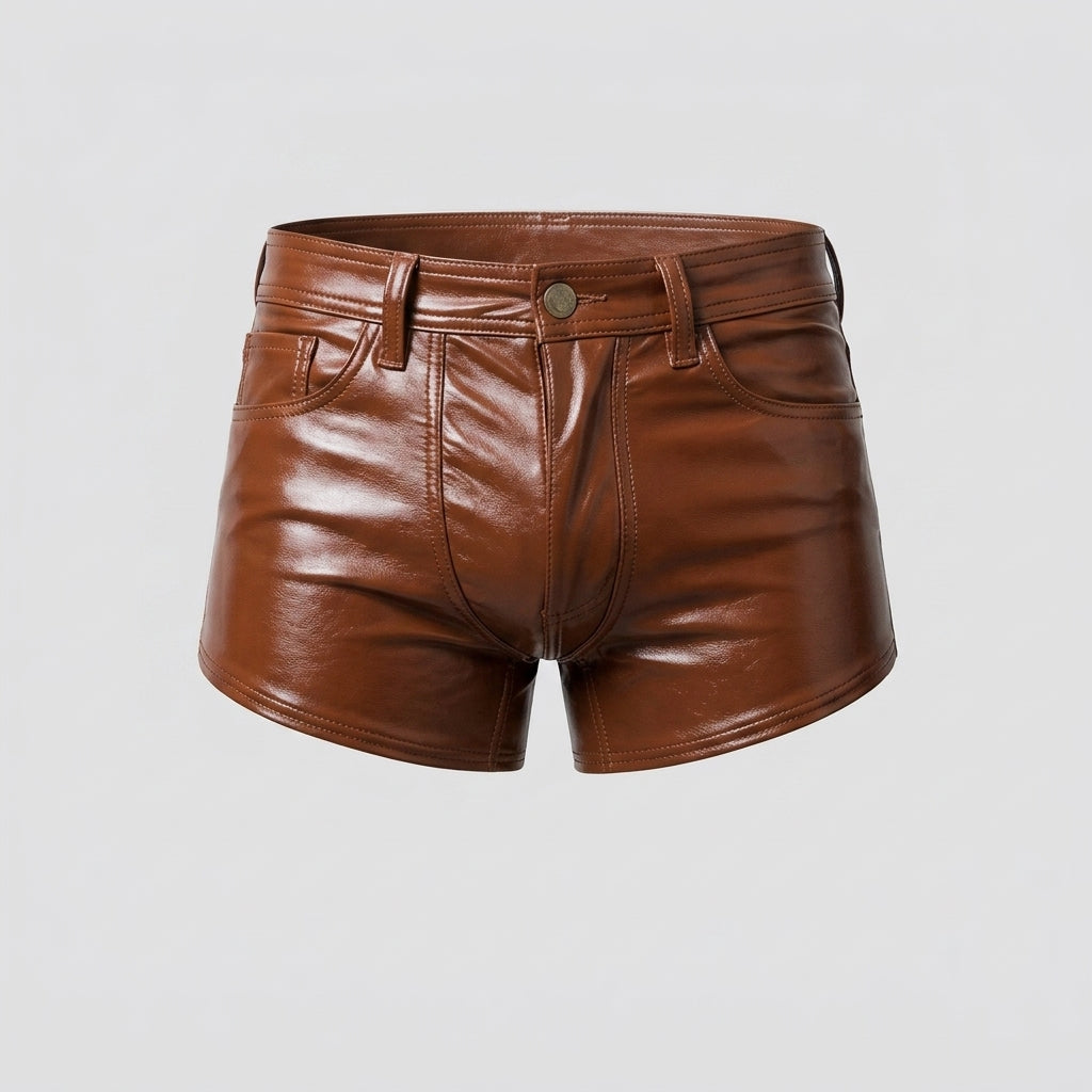 Men’s Brown Croc Texture Leather Shorts