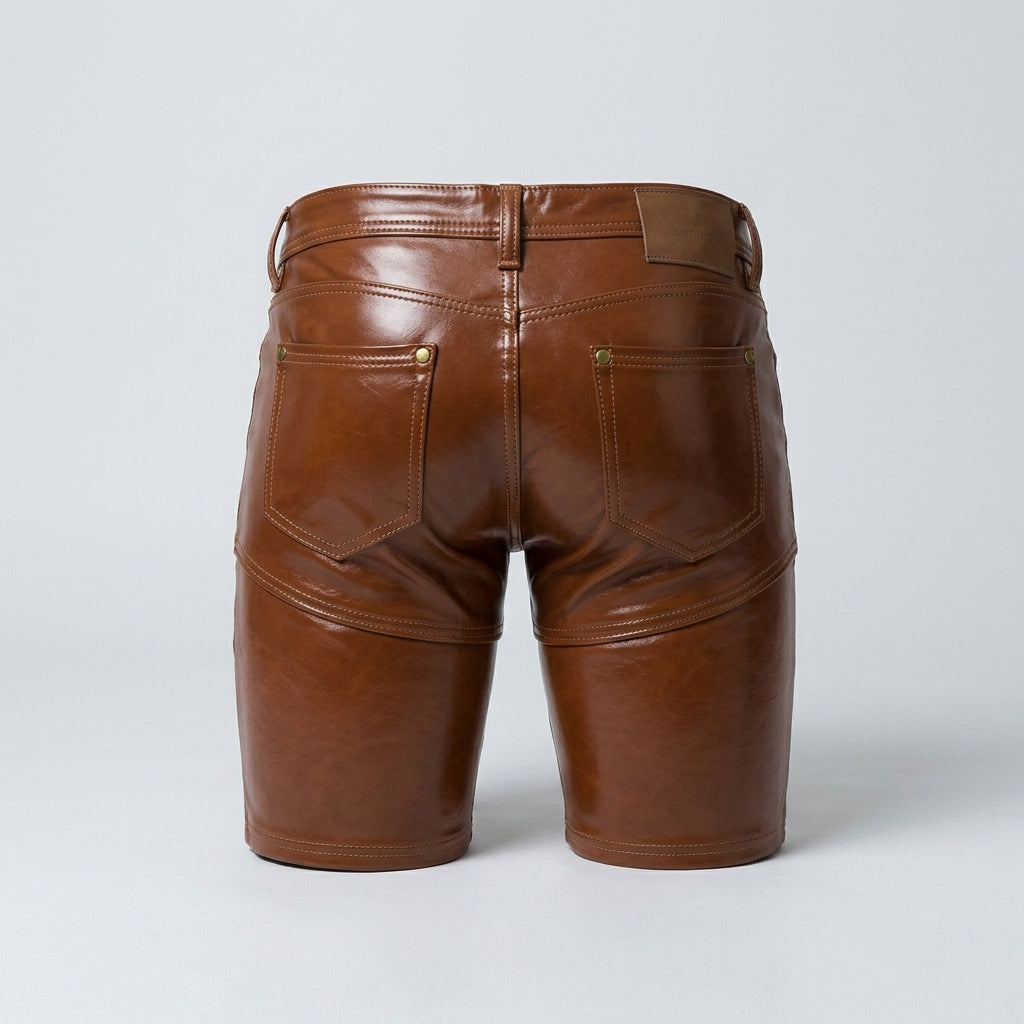 Men’s Brown Croc Texture Leather Shorts