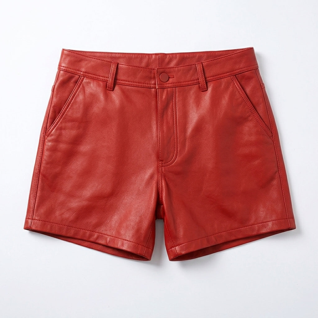 Men’s Red Leather Slim Fit Shorts