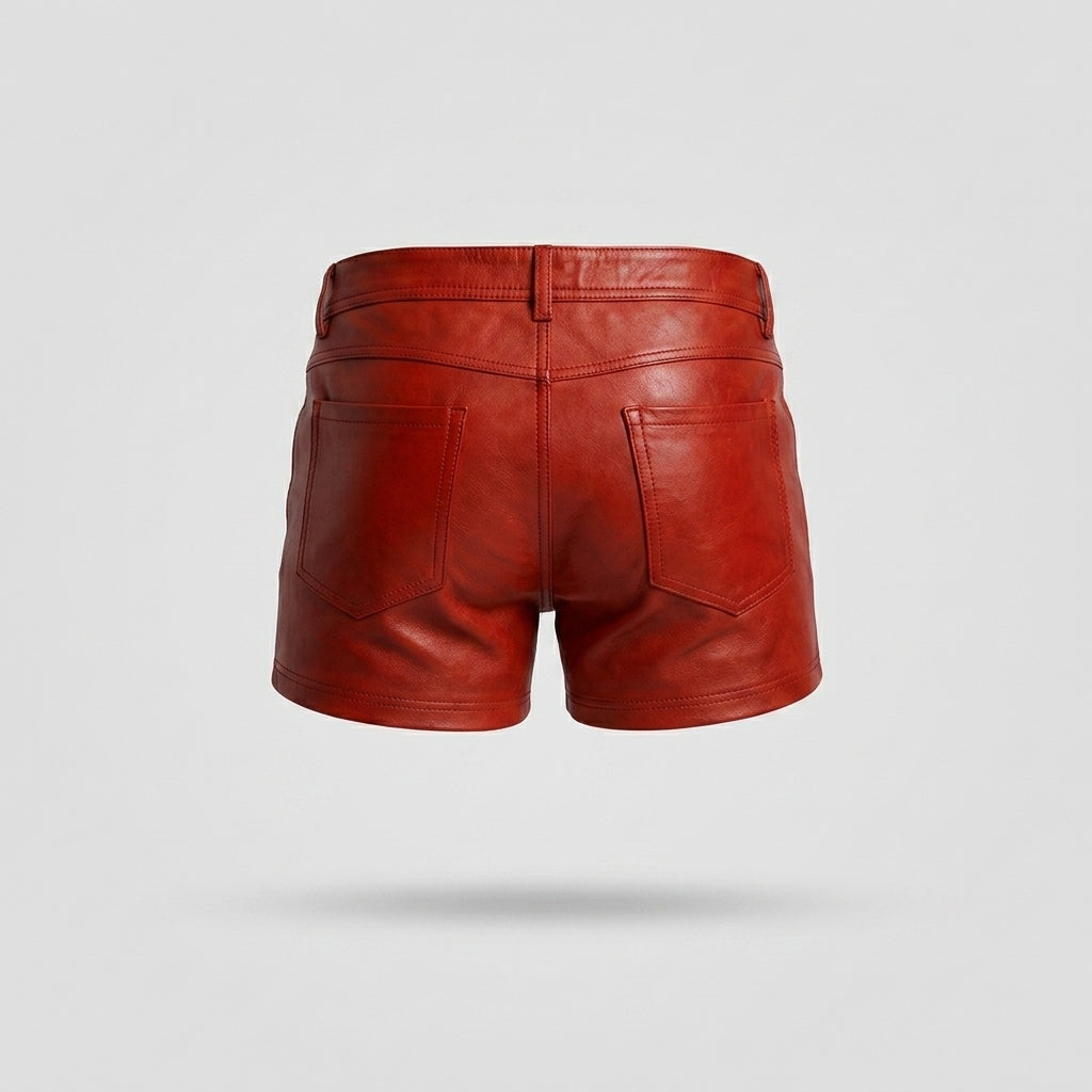 Men’s Red Leather Slim Fit Shorts