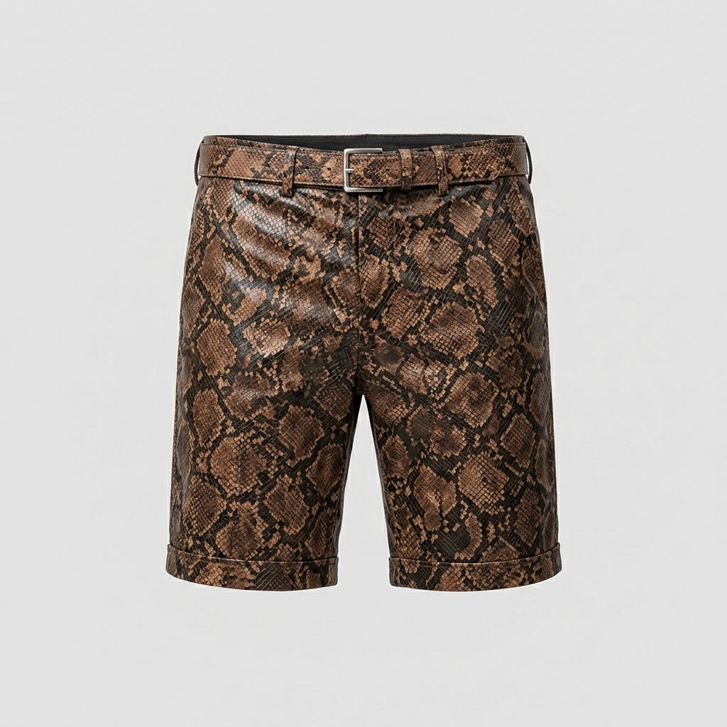 Men’s Snake Print Faux Leather Shorts