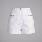 Premium White Lambskin Leather Shorts for Women