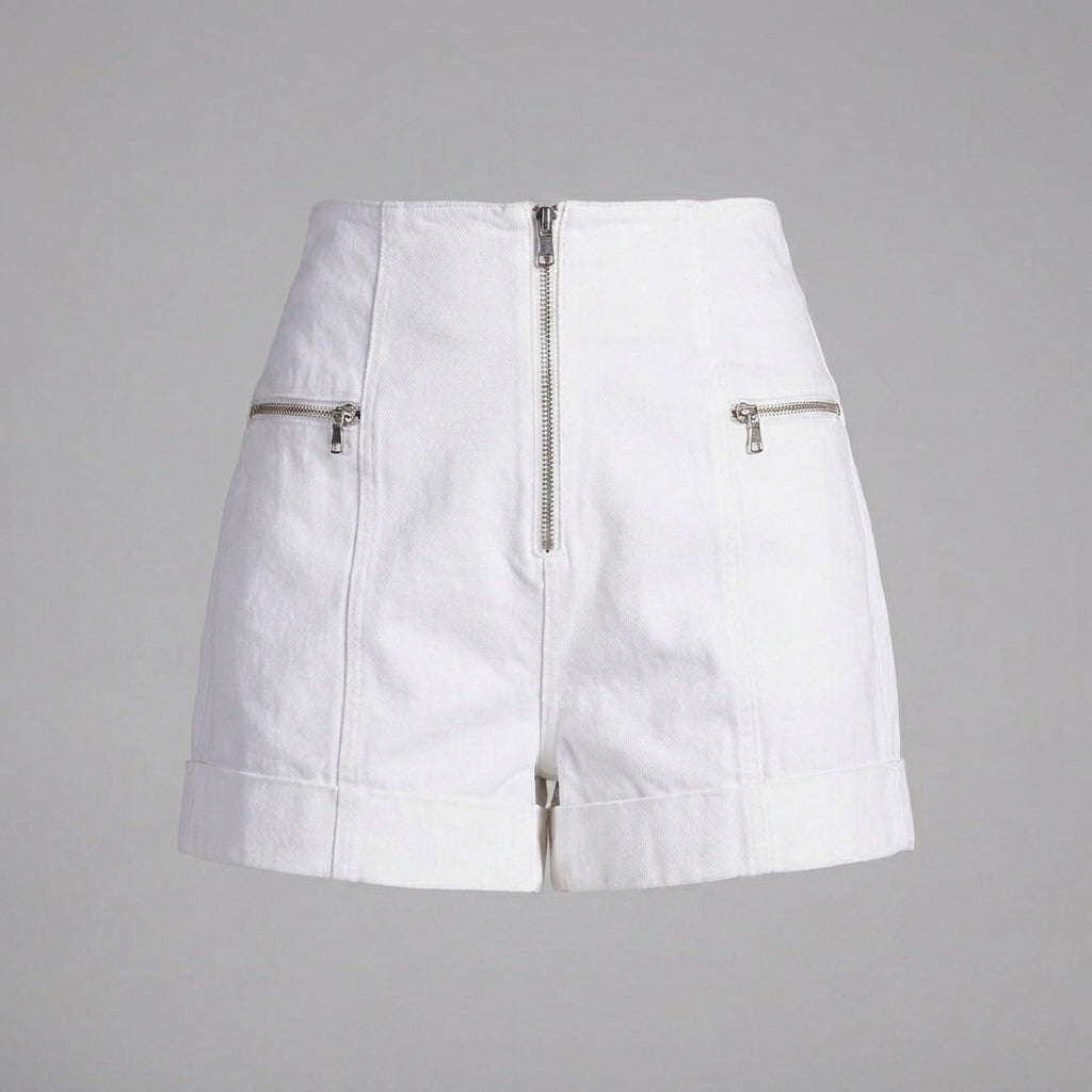 Premium White Lambskin Leather Shorts for Women