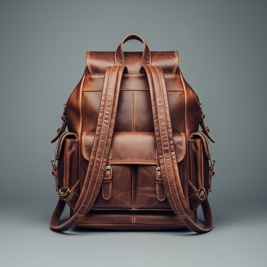 Men’s Vintage Top-Grain Cowhide Leather Backpack with Brass Hardware