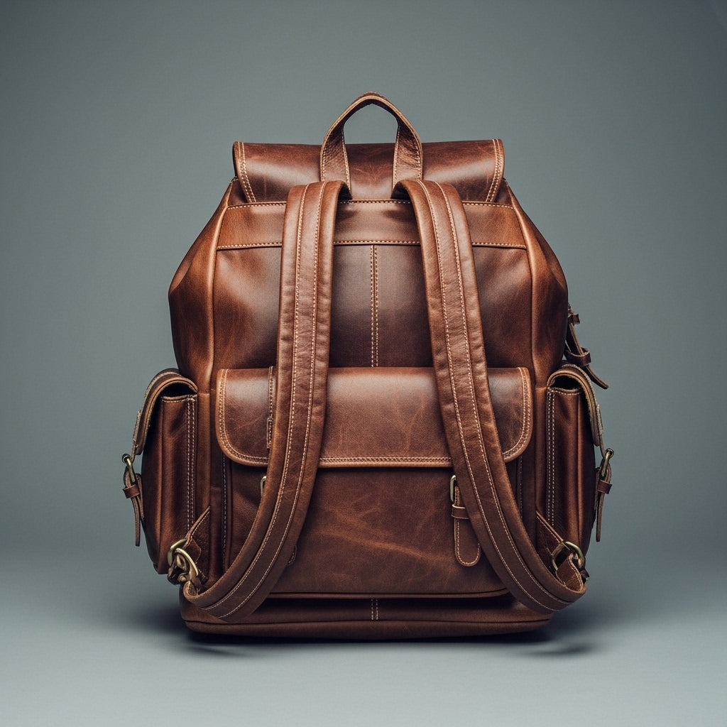 Rugged Distressed Full-Grain Leather Backpack with Buckle Closures & Exterior Pockets
