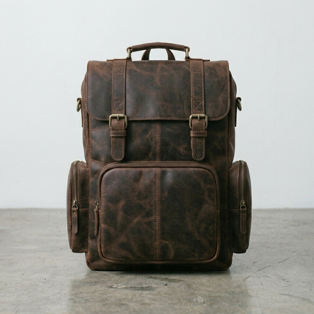 Vintage Brown Genuine Leather Laptop Backpack for Travel & Work