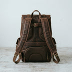 Retro Genuine Leather Laptop Backpack with Classic Buckle Closures