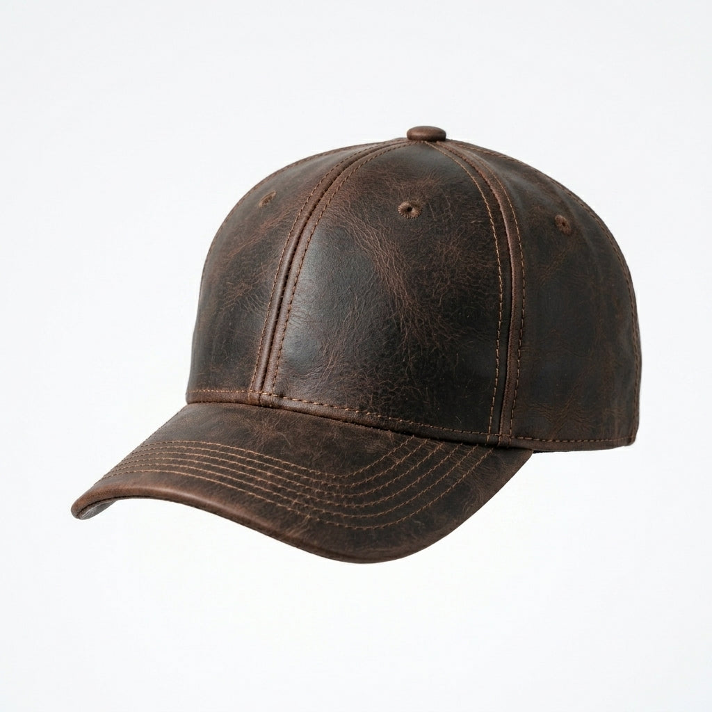 Caps Club Brown Distressed Leather Cap – Premium Vintage Structured Hat