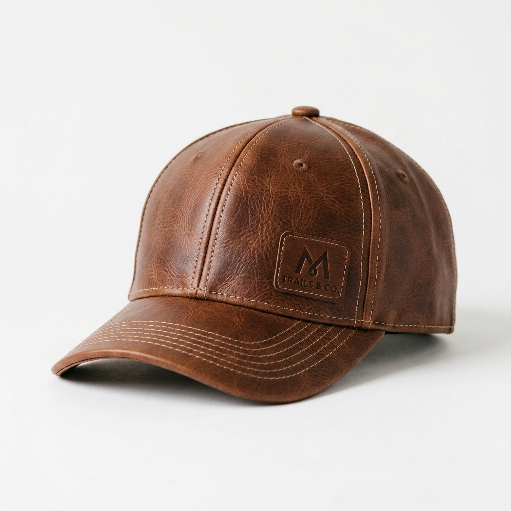 Caps Club Brown Genuine Leather Baseball Cap – Premium Six Panel Hat