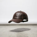 Brown Leather Baseball Cap with Contrast Stitching & Adjustable Strap