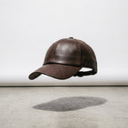 Brown Leather Baseball Cap with Contrast Stitching & Adjustable Strap
