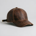 Oakeo Brown Distressed Leather Baseball Cap with Rear Buckle Adjustment