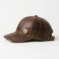 ISLEFIELD Brown Leather Baseball Cap with Gold Circular Logo