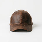 Tradesman Leather Co. Brown Leather Baseball Cap with Debossed Anchor Logo