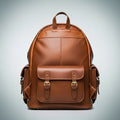 Vintage Brown Leather Backpack with Buckled Pockets & Adjustable Straps