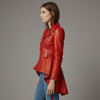 Red Peplum Women's Leather Jacket