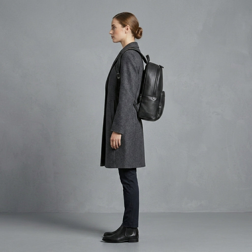 Classic Black Leather Backpack for Women