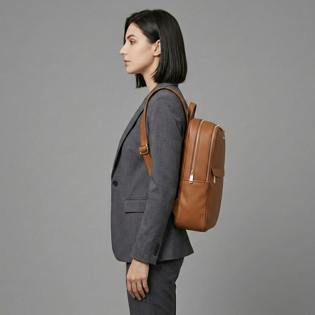 Brown Classic Genuine Leather Backpack for Women